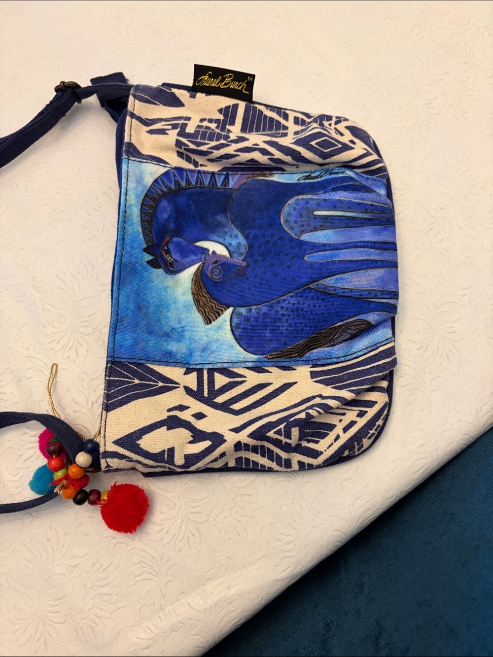 Laurel Burch Blue Printed Canvas Crossbody Bag